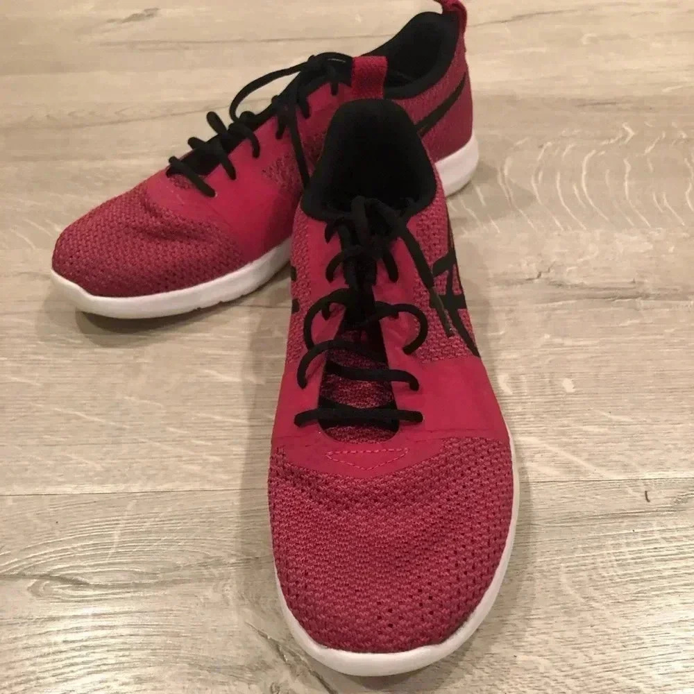 - ASICS running shoes pink and black womens …